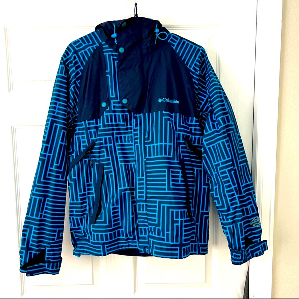 Unisex SMALL Waterproof Columbia Ski Snowboard jacket Turquoise/Navy geometric